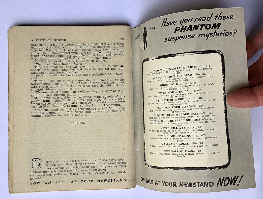 A TASTE OF MURDER crime pulp fiction book by F & R Lockridge 1954